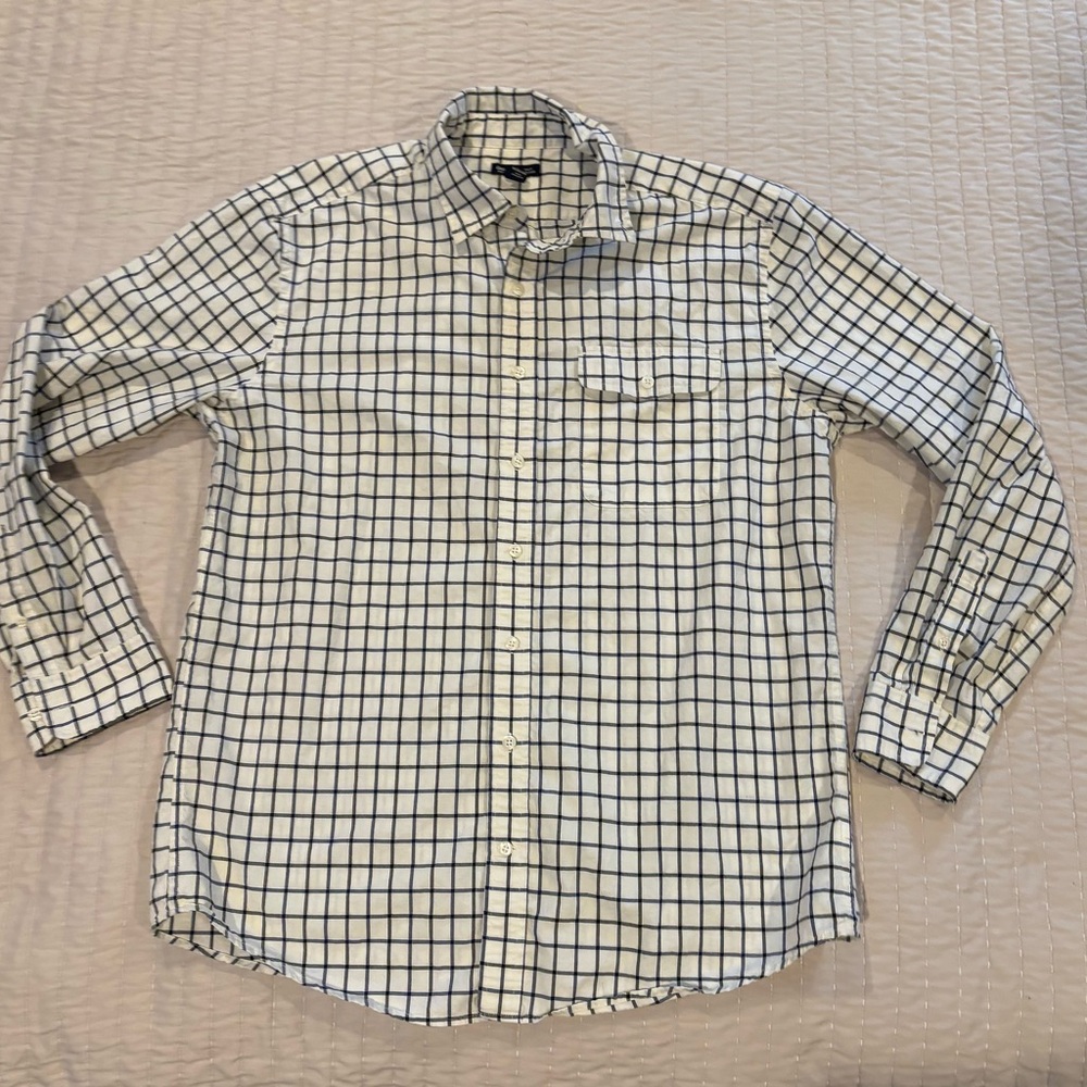 GAP Men's White and Navy Grid Shirt